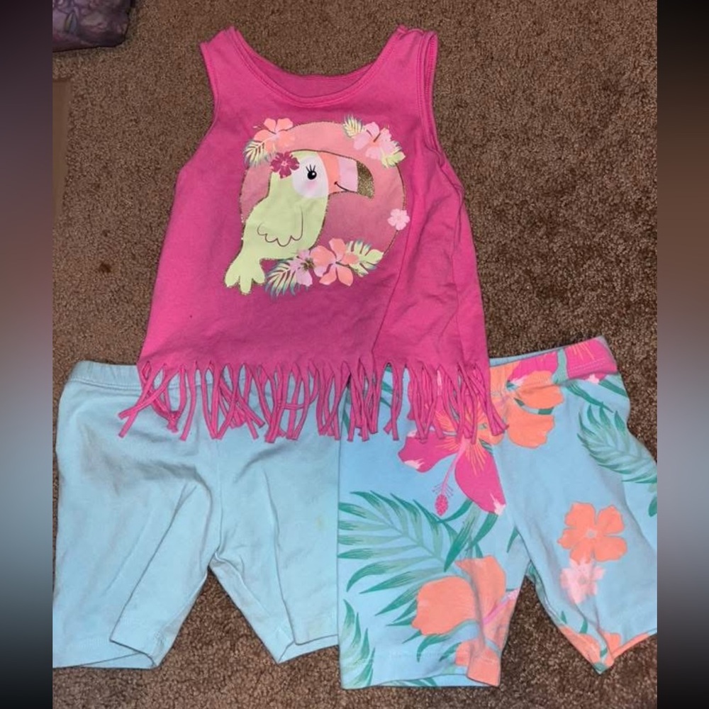 The Children's Place Pink and Blue Parrot Fringe Set